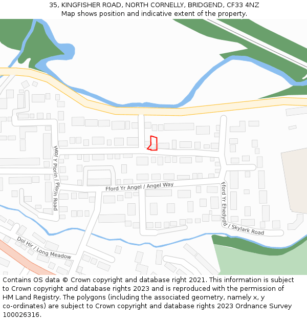 35, KINGFISHER ROAD, NORTH CORNELLY, BRIDGEND, CF33 4NZ: Location map and indicative extent of plot