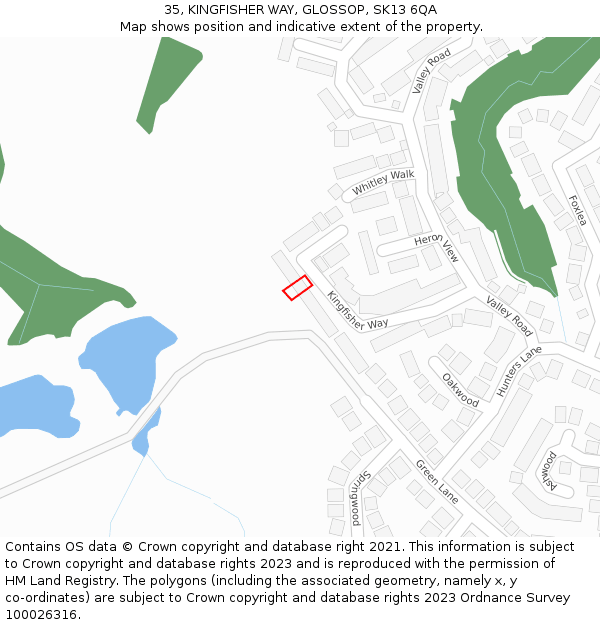 35, KINGFISHER WAY, GLOSSOP, SK13 6QA: Location map and indicative extent of plot