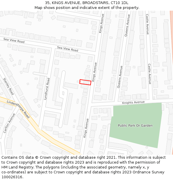 35, KINGS AVENUE, BROADSTAIRS, CT10 1DL: Location map and indicative extent of plot