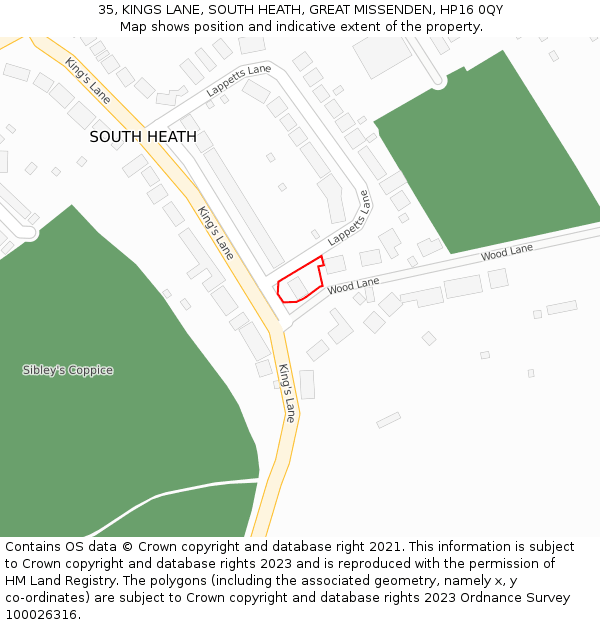 35, KINGS LANE, SOUTH HEATH, GREAT MISSENDEN, HP16 0QY: Location map and indicative extent of plot