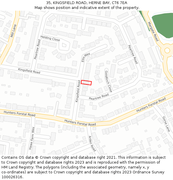 35, KINGSFIELD ROAD, HERNE BAY, CT6 7EA: Location map and indicative extent of plot