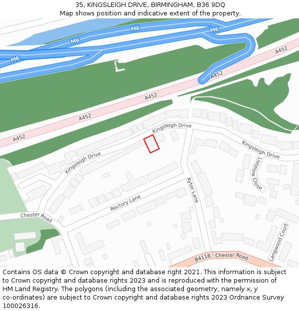 35, KINGSLEIGH DRIVE, BIRMINGHAM, B36 9DQ: Location map and indicative extent of plot