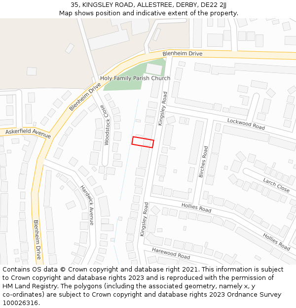 35, KINGSLEY ROAD, ALLESTREE, DERBY, DE22 2JJ: Location map and indicative extent of plot