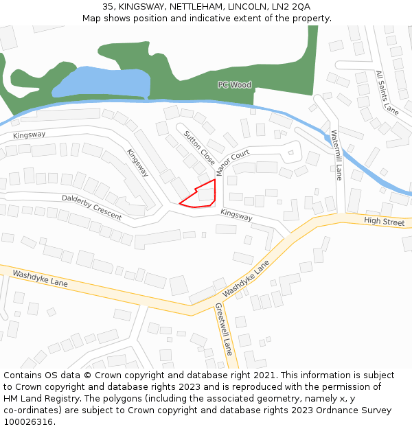 35, KINGSWAY, NETTLEHAM, LINCOLN, LN2 2QA: Location map and indicative extent of plot
