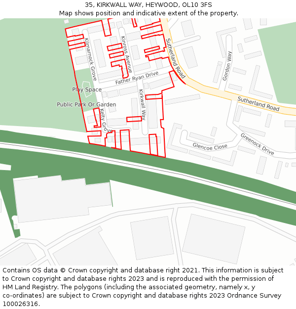 35, KIRKWALL WAY, HEYWOOD, OL10 3FS: Location map and indicative extent of plot