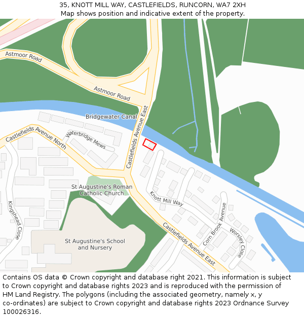 35, KNOTT MILL WAY, CASTLEFIELDS, RUNCORN, WA7 2XH: Location map and indicative extent of plot