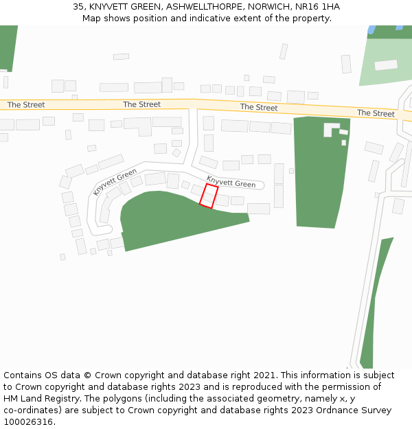 35, KNYVETT GREEN, ASHWELLTHORPE, NORWICH, NR16 1HA: Location map and indicative extent of plot