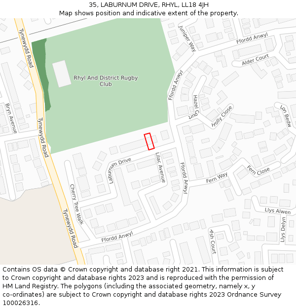 35, LABURNUM DRIVE, RHYL, LL18 4JH: Location map and indicative extent of plot