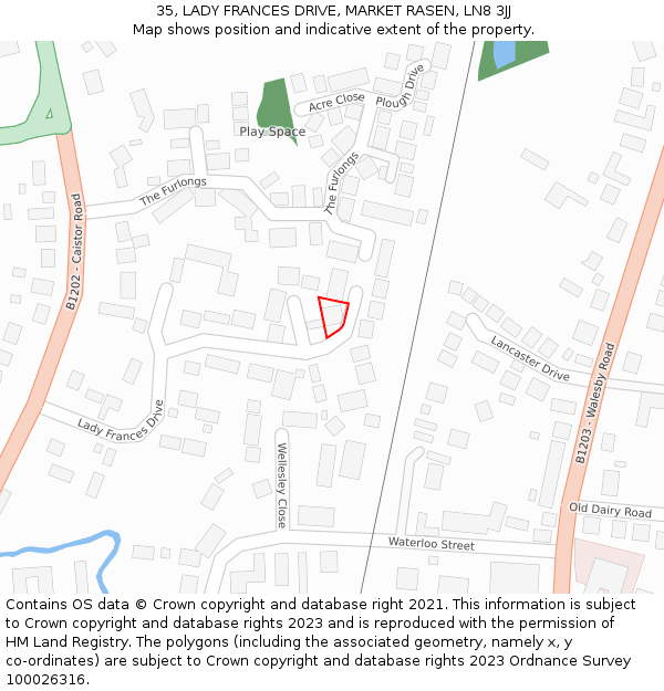 35, LADY FRANCES DRIVE, MARKET RASEN, LN8 3JJ: Location map and indicative extent of plot