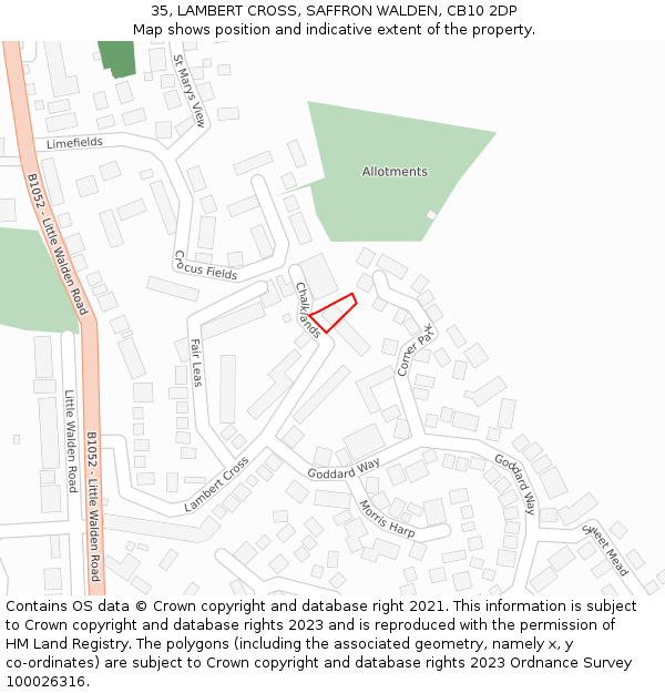 35, LAMBERT CROSS, SAFFRON WALDEN, CB10 2DP: Location map and indicative extent of plot