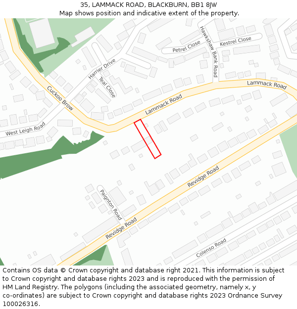 35, LAMMACK ROAD, BLACKBURN, BB1 8JW: Location map and indicative extent of plot