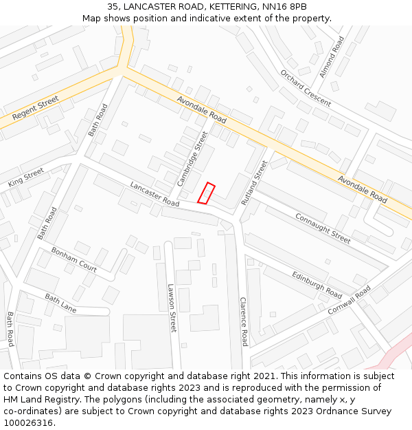 35, LANCASTER ROAD, KETTERING, NN16 8PB: Location map and indicative extent of plot