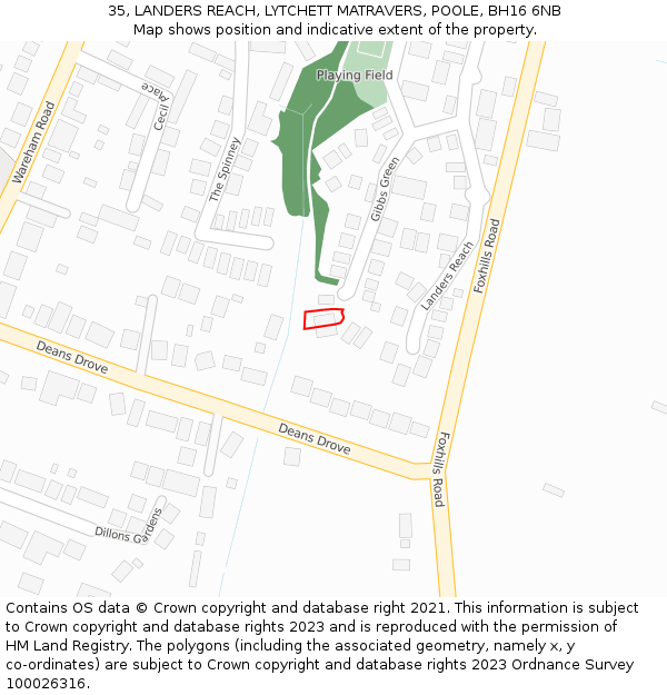 35, LANDERS REACH, LYTCHETT MATRAVERS, POOLE, BH16 6NB: Location map and indicative extent of plot