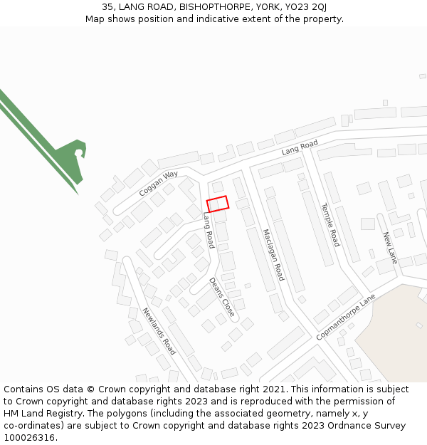 35, LANG ROAD, BISHOPTHORPE, YORK, YO23 2QJ: Location map and indicative extent of plot