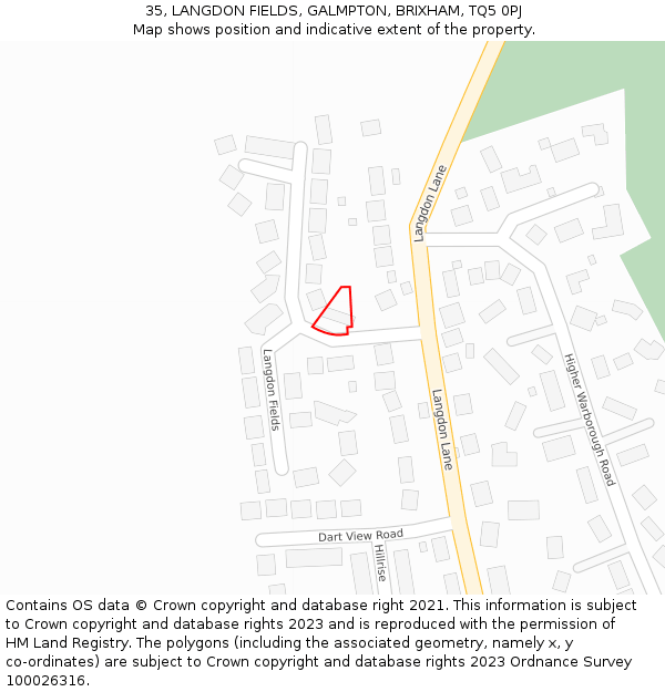 35, LANGDON FIELDS, GALMPTON, BRIXHAM, TQ5 0PJ: Location map and indicative extent of plot