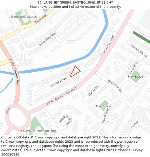 35, LANGNEY GREEN, EASTBOURNE, BN23 6HY: Location map and indicative extent of plot