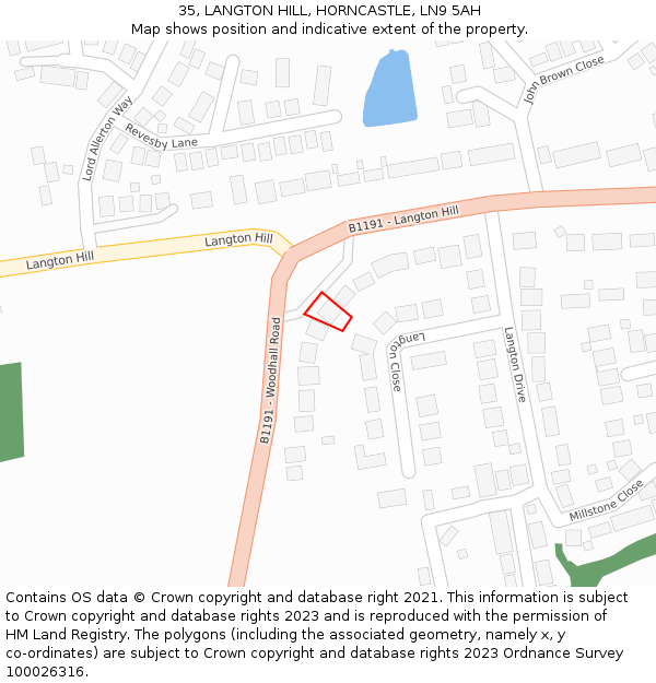 35, LANGTON HILL, HORNCASTLE, LN9 5AH: Location map and indicative extent of plot