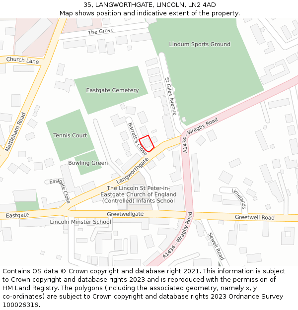 35, LANGWORTHGATE, LINCOLN, LN2 4AD: Location map and indicative extent of plot