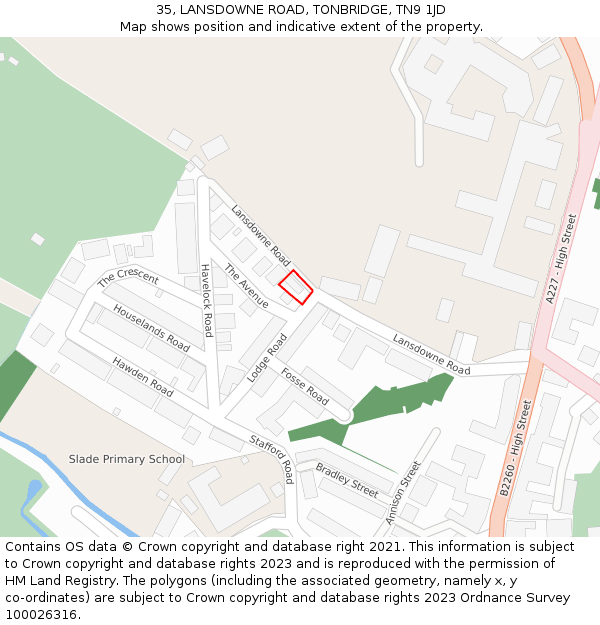 35, LANSDOWNE ROAD, TONBRIDGE, TN9 1JD: Location map and indicative extent of plot