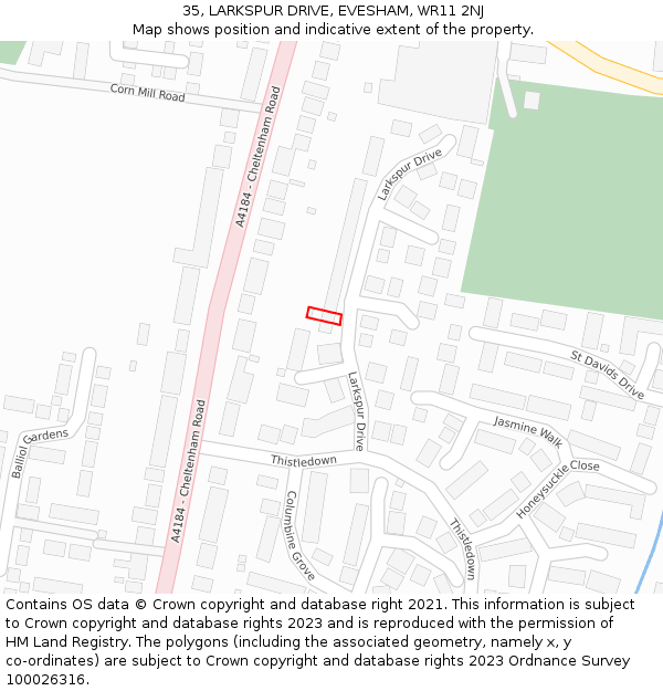 35, LARKSPUR DRIVE, EVESHAM, WR11 2NJ: Location map and indicative extent of plot