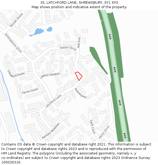 35, LATCHFORD LANE, SHREWSBURY, SY1 4YG: Location map and indicative extent of plot