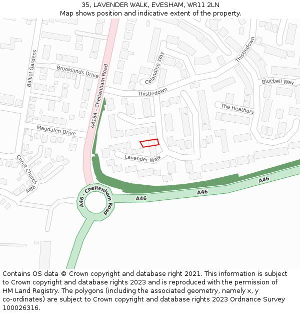 35, LAVENDER WALK, EVESHAM, WR11 2LN: Location map and indicative extent of plot