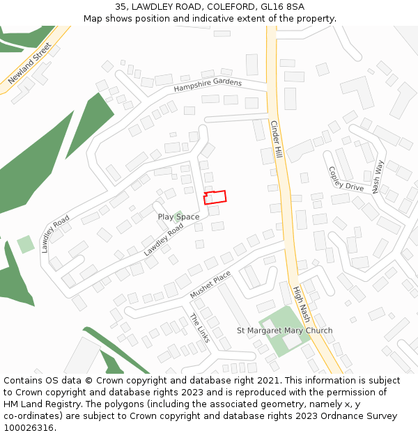 35, LAWDLEY ROAD, COLEFORD, GL16 8SA: Location map and indicative extent of plot