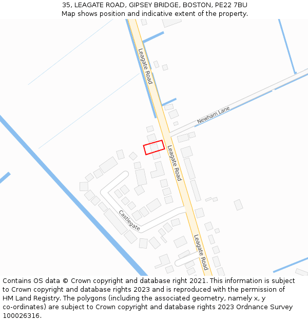 35, LEAGATE ROAD, GIPSEY BRIDGE, BOSTON, PE22 7BU: Location map and indicative extent of plot