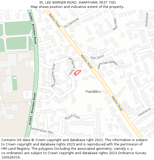 35, LEE WARNER ROAD, SWAFFHAM, PE37 7GD: Location map and indicative extent of plot