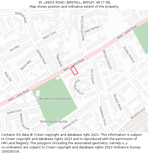 35, LEEDS ROAD, BIRSTALL, BATLEY, WF17 0EJ: Location map and indicative extent of plot