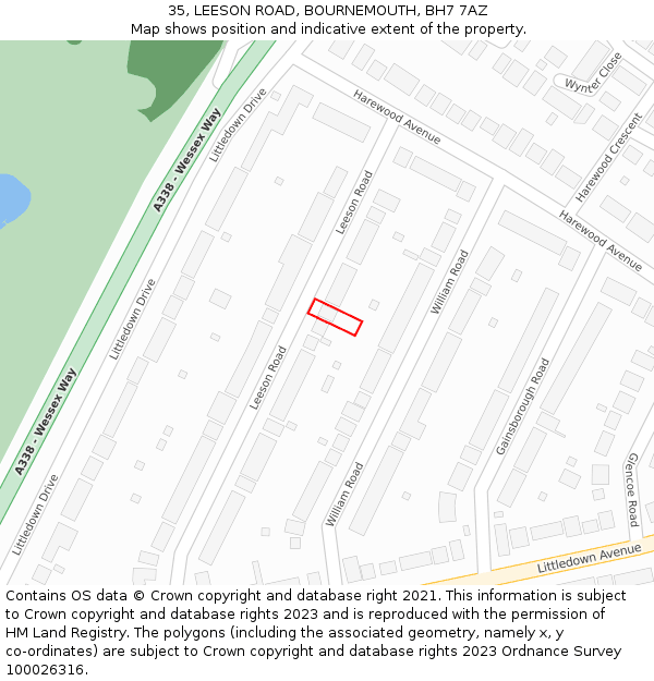 35, LEESON ROAD, BOURNEMOUTH, BH7 7AZ: Location map and indicative extent of plot