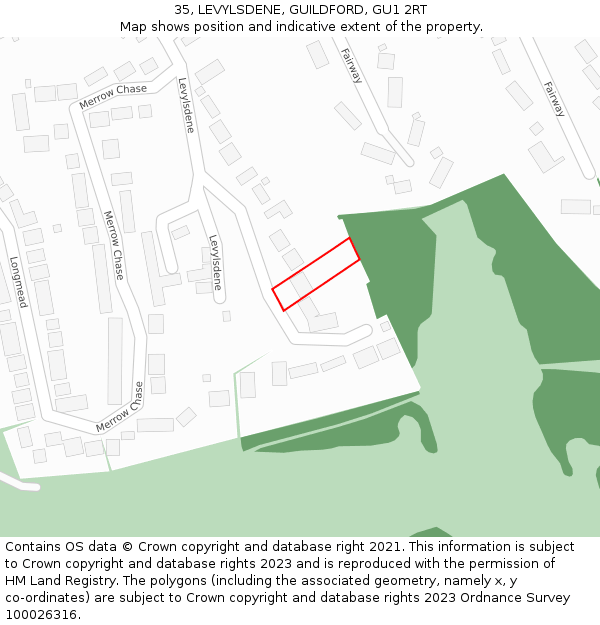 35, LEVYLSDENE, GUILDFORD, GU1 2RT: Location map and indicative extent of plot