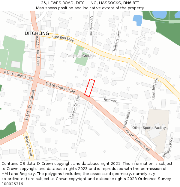 35, LEWES ROAD, DITCHLING, HASSOCKS, BN6 8TT: Location map and indicative extent of plot