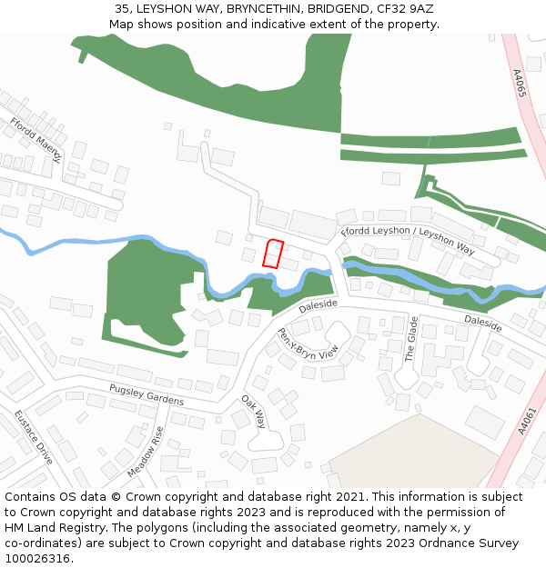 35, LEYSHON WAY, BRYNCETHIN, BRIDGEND, CF32 9AZ: Location map and indicative extent of plot