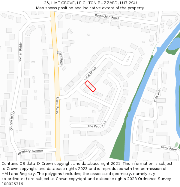 35, LIME GROVE, LEIGHTON BUZZARD, LU7 2SU: Location map and indicative extent of plot