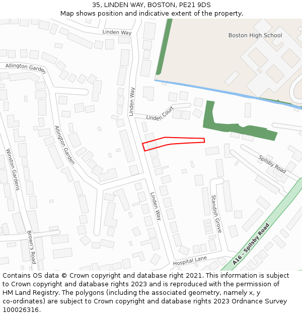 35, LINDEN WAY, BOSTON, PE21 9DS: Location map and indicative extent of plot