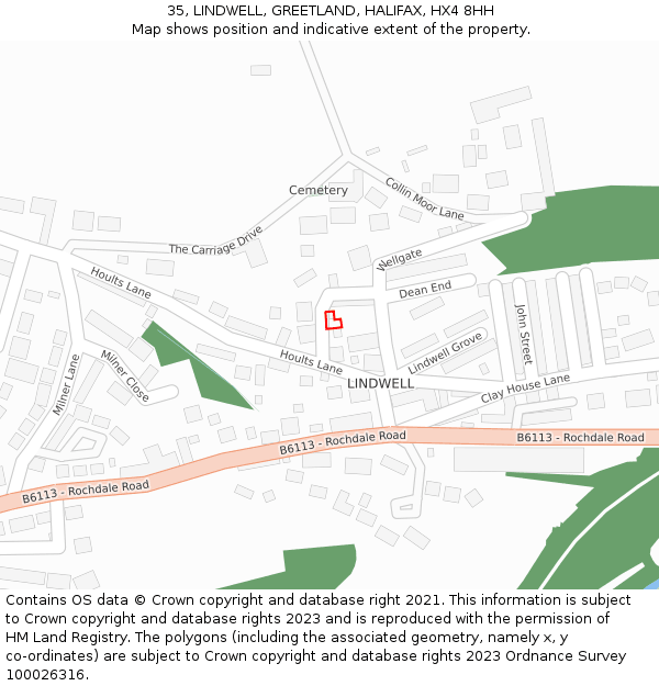 35, LINDWELL, GREETLAND, HALIFAX, HX4 8HH: Location map and indicative extent of plot