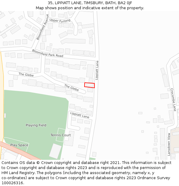 35, LIPPIATT LANE, TIMSBURY, BATH, BA2 0JF: Location map and indicative extent of plot