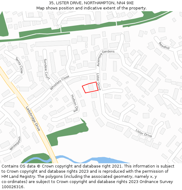 35, LISTER DRIVE, NORTHAMPTON, NN4 9XE: Location map and indicative extent of plot