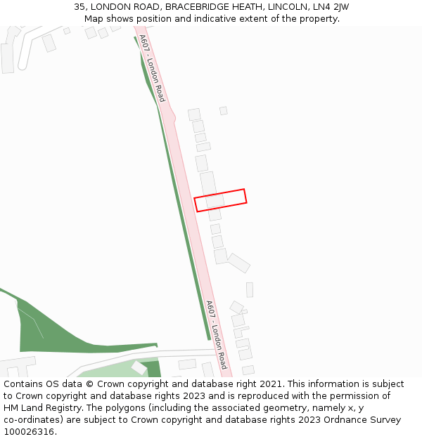 35, LONDON ROAD, BRACEBRIDGE HEATH, LINCOLN, LN4 2JW: Location map and indicative extent of plot