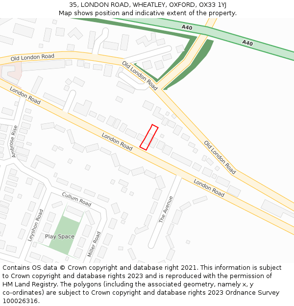 35, LONDON ROAD, WHEATLEY, OXFORD, OX33 1YJ: Location map and indicative extent of plot