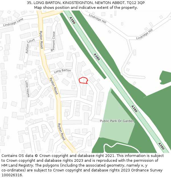 35, LONG BARTON, KINGSTEIGNTON, NEWTON ABBOT, TQ12 3QP: Location map and indicative extent of plot