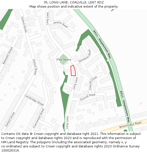 35, LONG LANE, COALVILLE, LE67 4DZ: Location map and indicative extent of plot