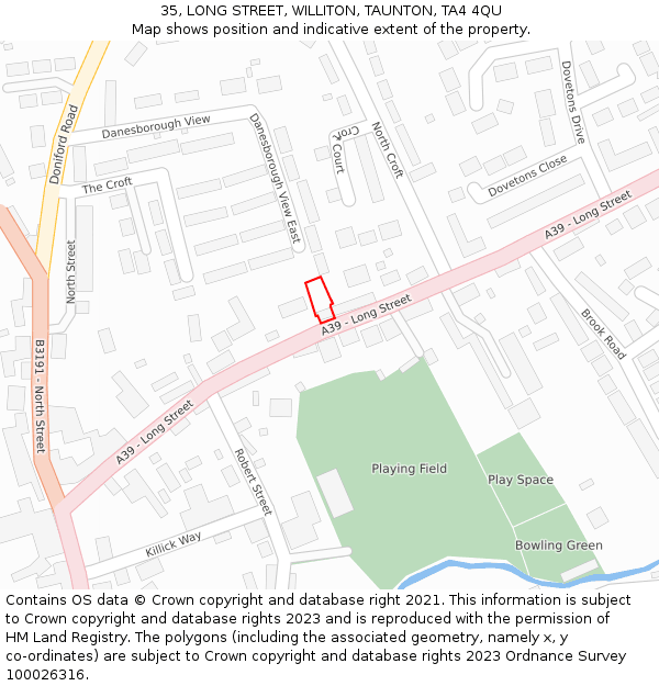 35, LONG STREET, WILLITON, TAUNTON, TA4 4QU: Location map and indicative extent of plot