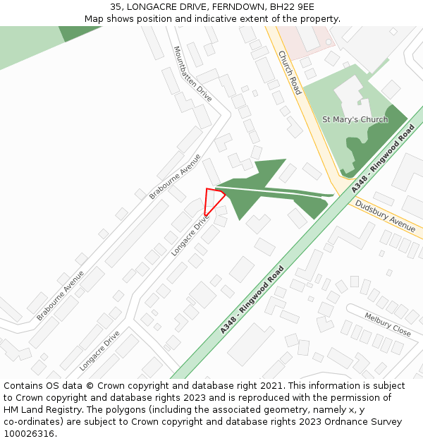 35, LONGACRE DRIVE, FERNDOWN, BH22 9EE: Location map and indicative extent of plot