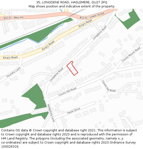 35, LONGDENE ROAD, HASLEMERE, GU27 2PQ: Location map and indicative extent of plot