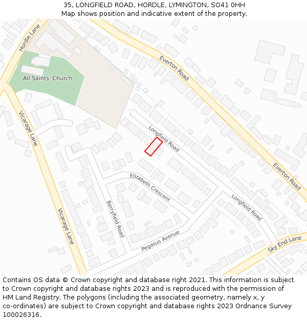 35, LONGFIELD ROAD, HORDLE, LYMINGTON, SO41 0HH: Location map and indicative extent of plot