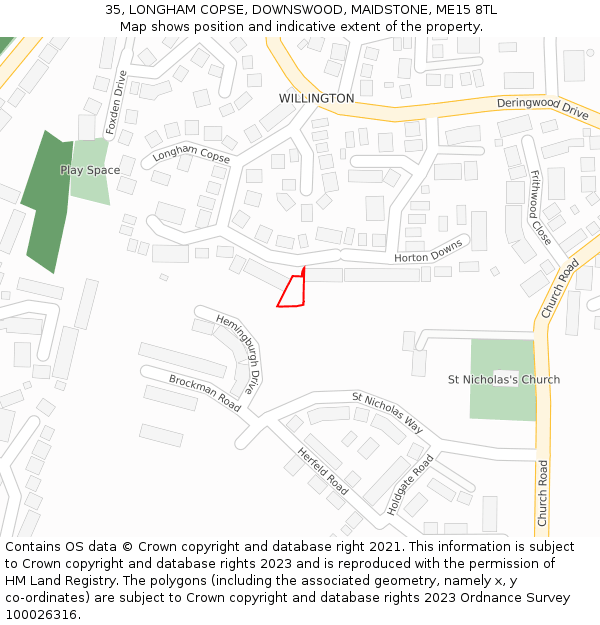 35, LONGHAM COPSE, DOWNSWOOD, MAIDSTONE, ME15 8TL: Location map and indicative extent of plot