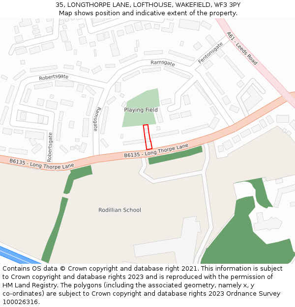 35, LONGTHORPE LANE, LOFTHOUSE, WAKEFIELD, WF3 3PY: Location map and indicative extent of plot