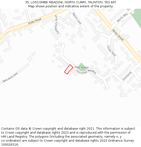 35, LOSCOMBE MEADOW, NORTH CURRY, TAUNTON, TA3 6AT: Location map and indicative extent of plot